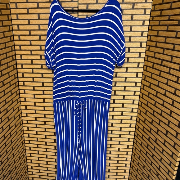 Chic Soul Blue And White Stripe Jumpsuit‎ Size 3X - Picture 1 of 8